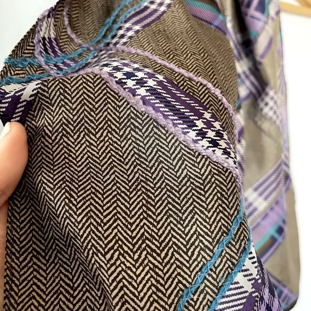 Echo brown blue purple checkered vintage herringbone scarf lightweight‎